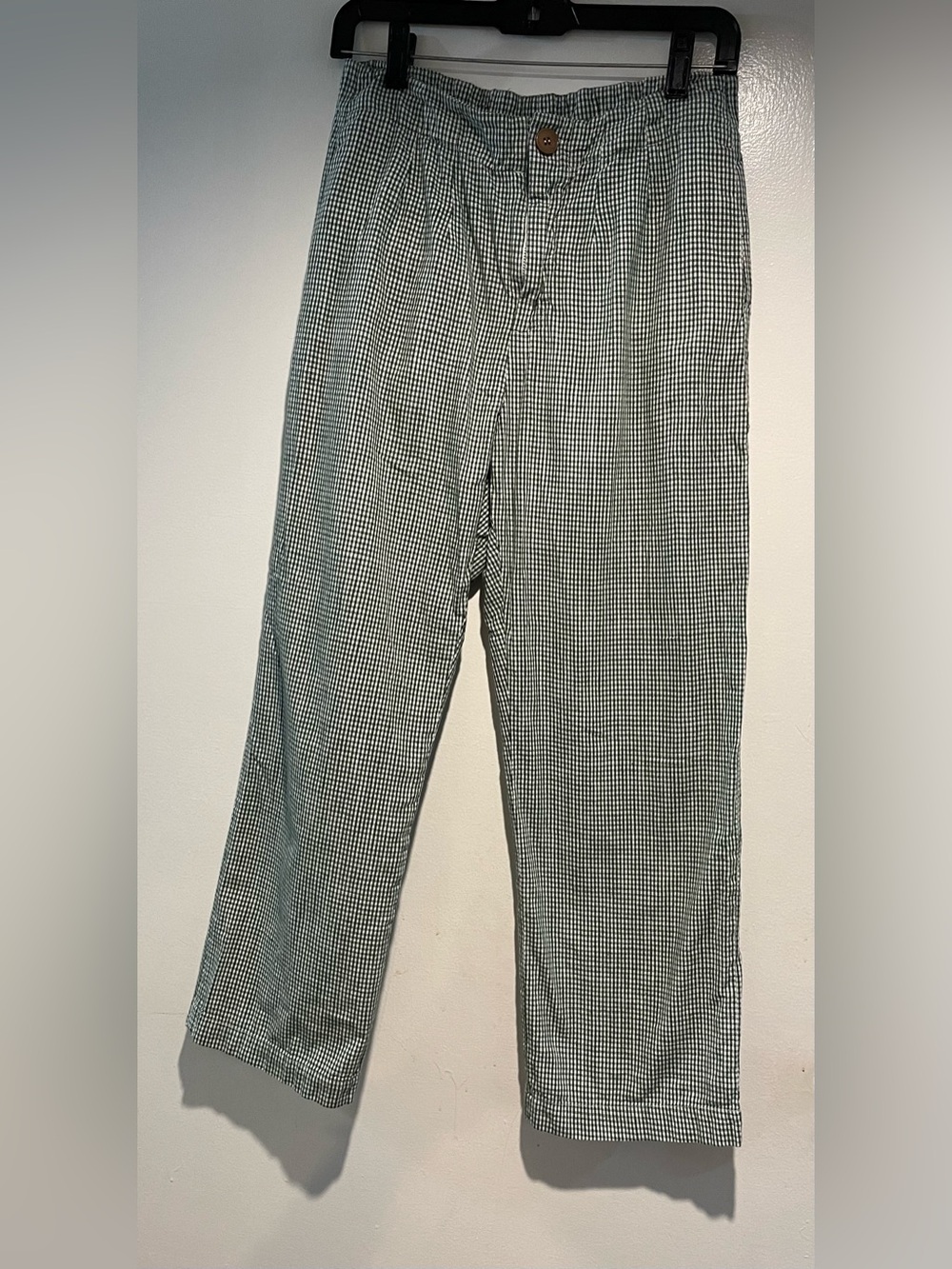 Green and white checkered pants